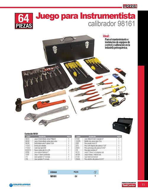 Juego básico industrial para instrumentista calibrador en pulgadas, 64 piezas caja D7C20 Urrea - FERRETERÍA WITZI