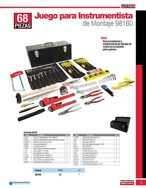 Juego básico industrial para instrumentista de montaje en pulgadas, 68 piezas caja D7C20 Urrea - FERRETERÍA WITZI