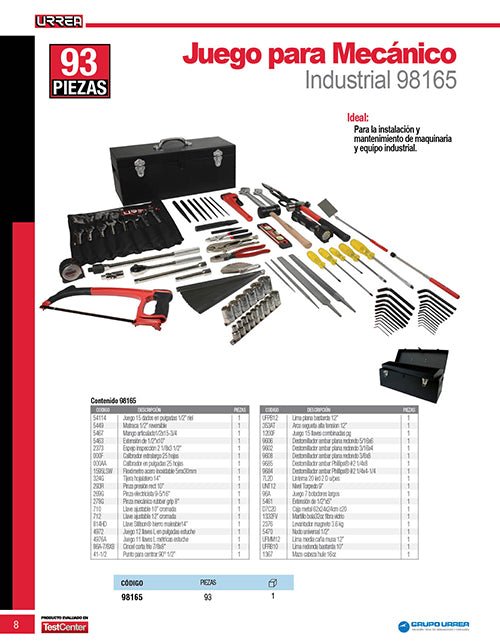 Juego básico industrial para mecánico en pulgadas, 93 piezas con caja D7C20 Urrea - FERRETERÍA WITZI