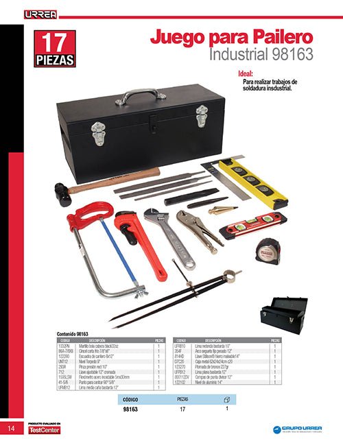 Juego básico industrial para pailero, 17 piezas con caja D7C20 Urrea - FERRETERÍA WITZI
