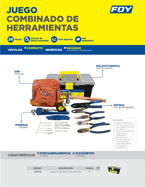 Juego combinado de herramienta con caja plástica, 26 piezas Foy - FERRETERÍA WITZI