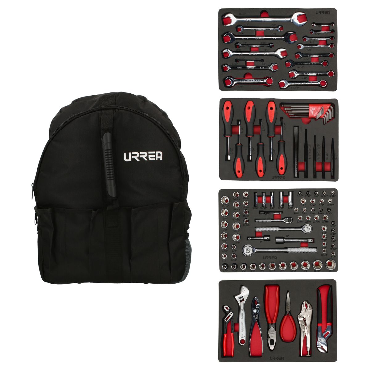 Juego combinado de herramienta para mecánico, 102 piezas con mochila Urrea - FERRETERÍA WITZI