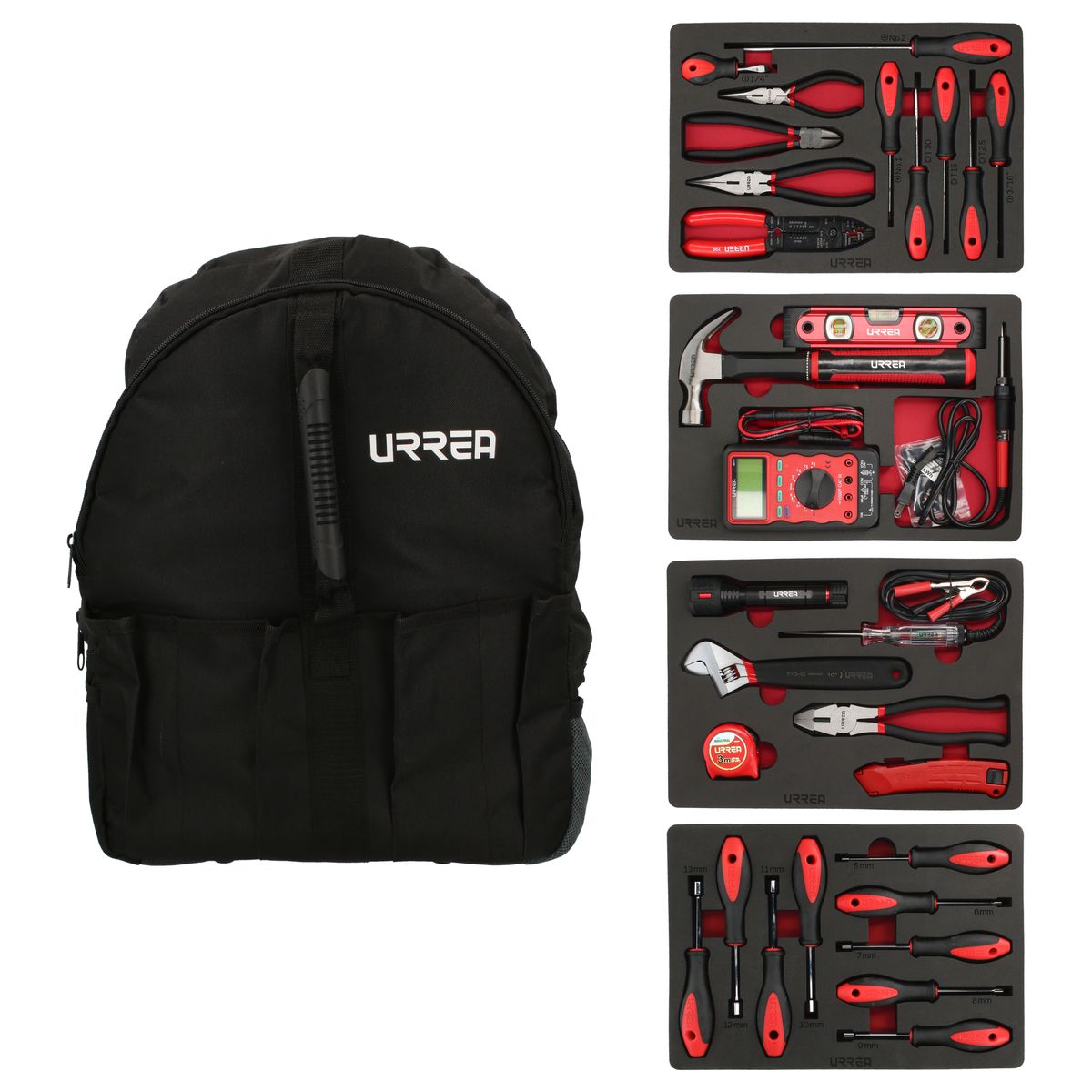 Juego combinado de herramientas para eléctrico, 31 piezas con mochila Urrea - FERRETERÍA WITZI