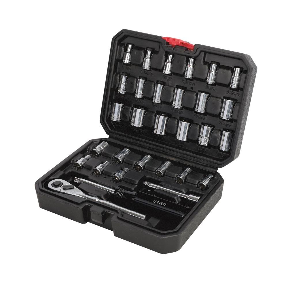 Juego Dados Y Accesorios 1/4" 30 pzas Estuche Plástico, Urrea. - FERRETERÍA WITZI