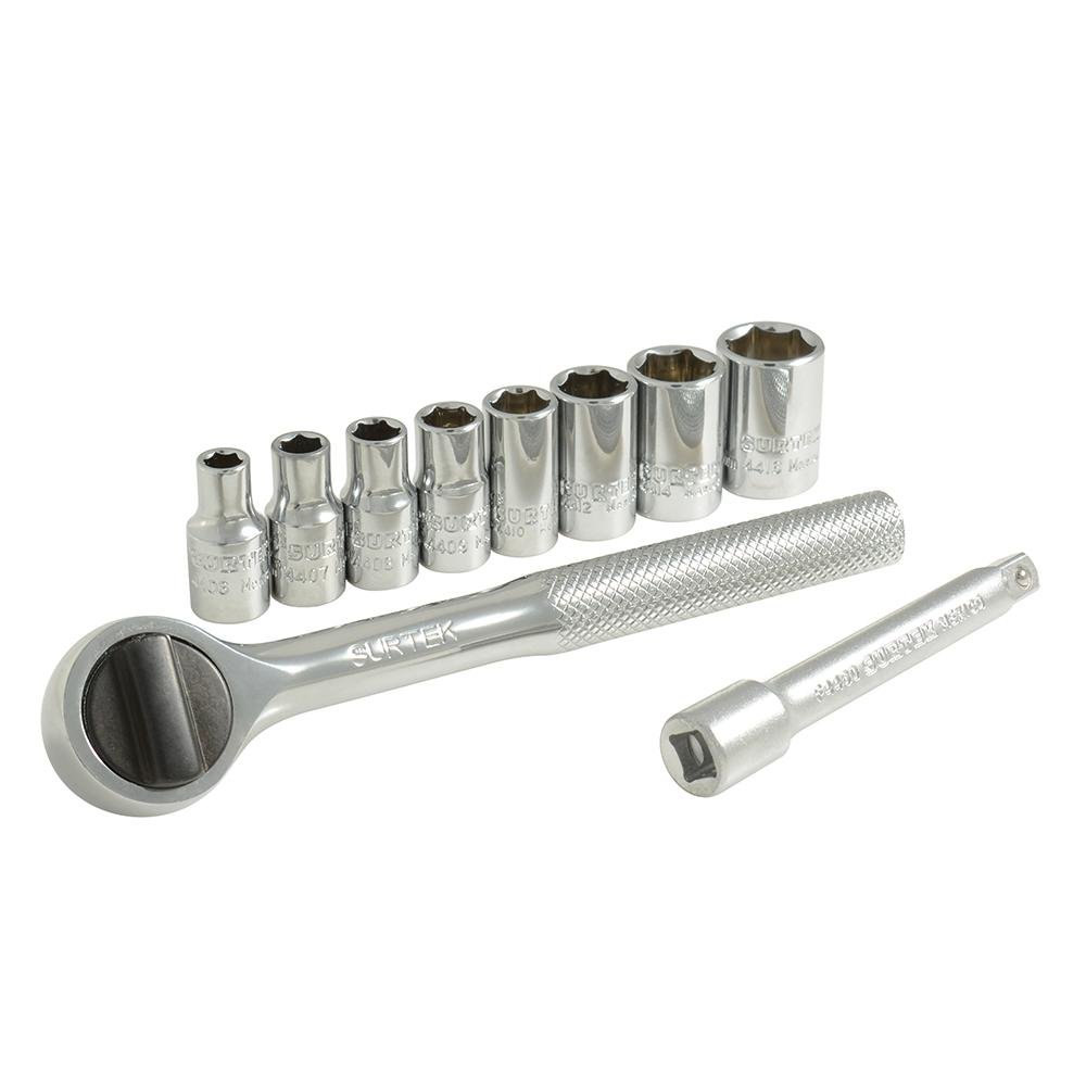 Juego De 10 Dados Y Accesorios En Pulgadas 1/4" Surtek. - FERRETERÍA WITZI