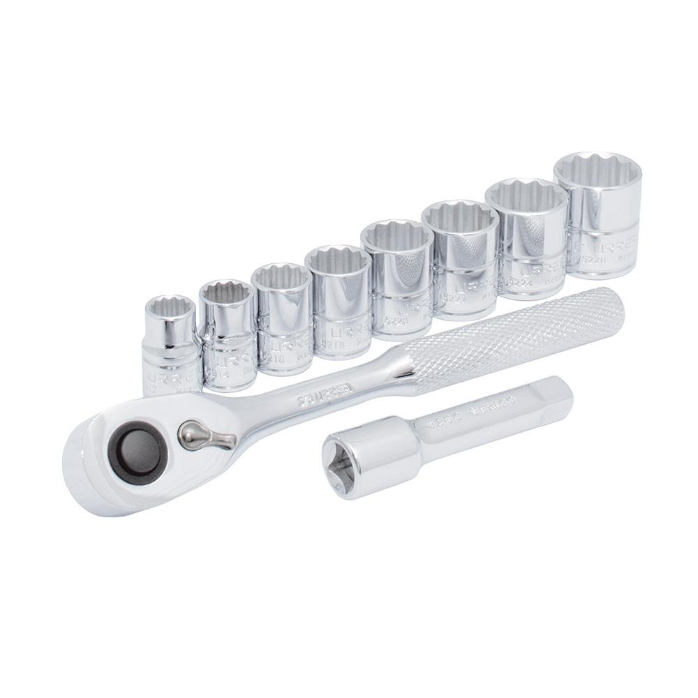 Juego De 10 Dados Y Accesorios Métricos 3/8" Urrea. - FERRETERÍA WITZI