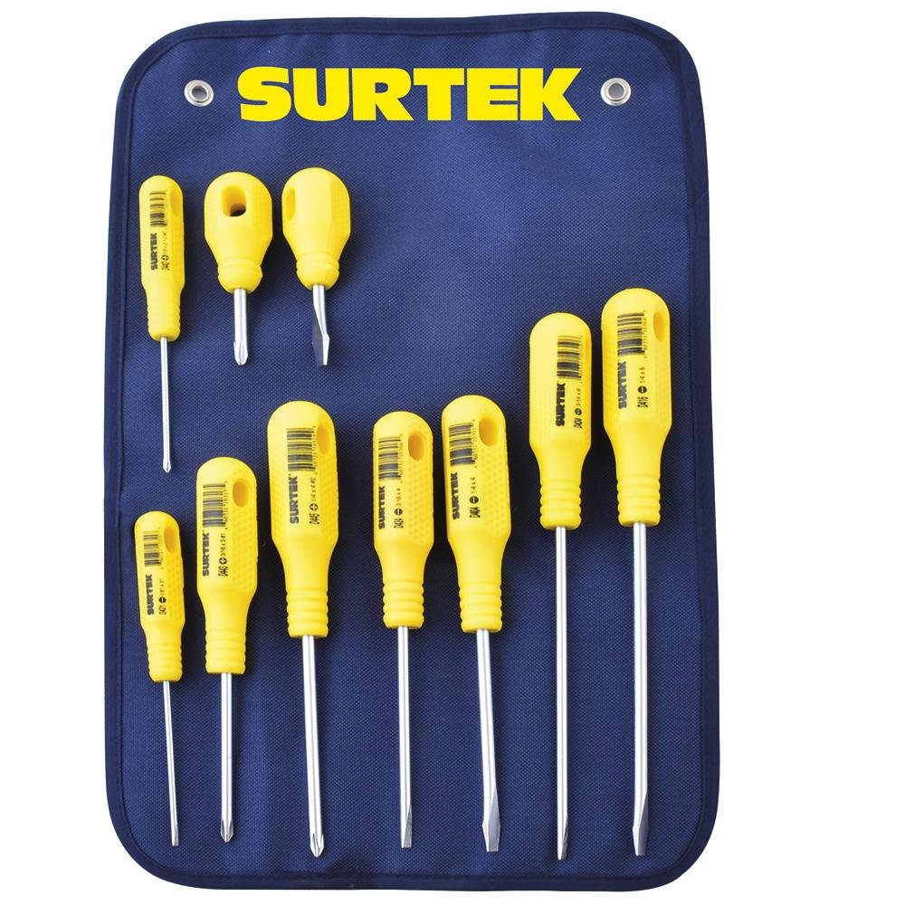 Juego De 10 Destornilladores Amarillos Combinado Surtek. - FERRETERÍA WITZI