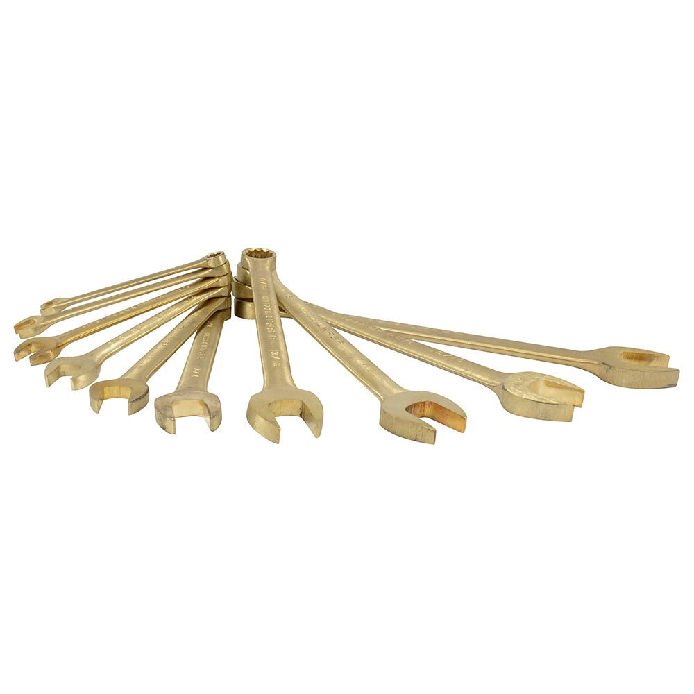 Juego de 10 llaves combinadas de bronce-aluminio antichispa en pulgadas, 12 puntas Urrea - FERRETERÍA WITZI
