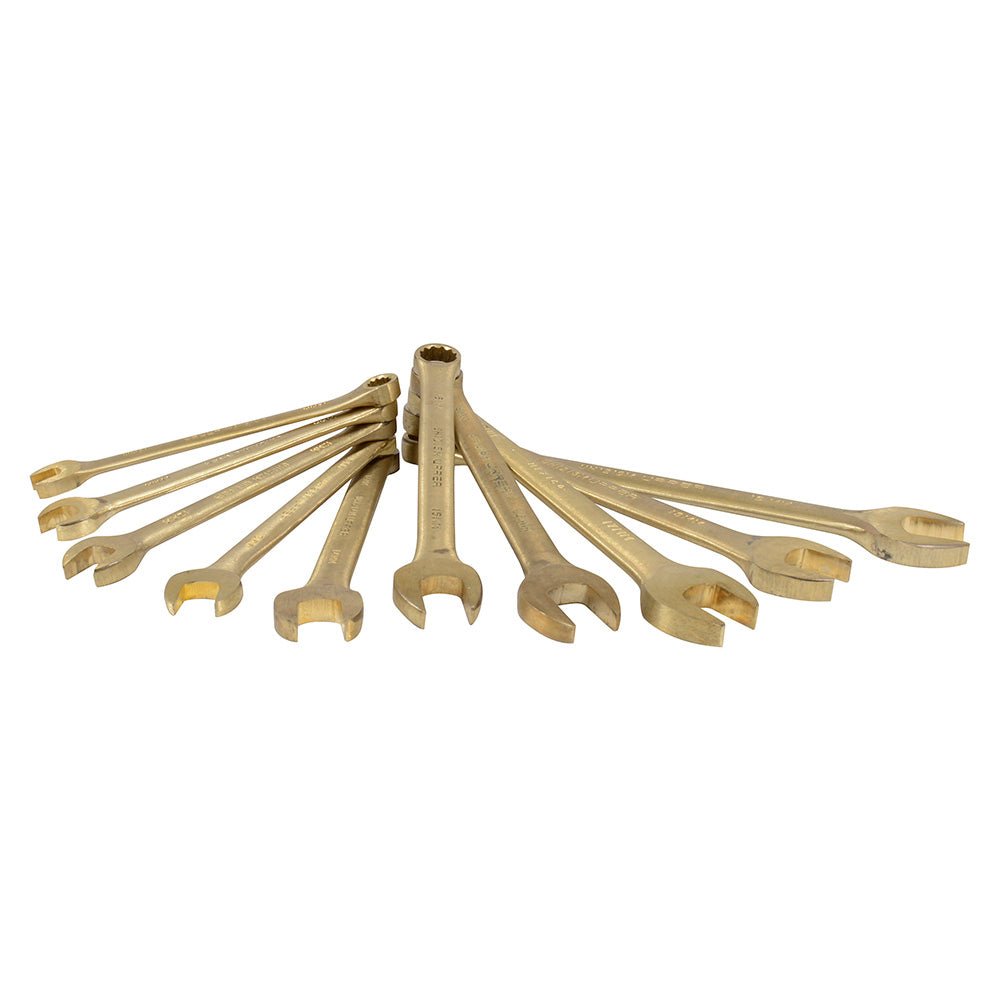 Juego de 10 llaves combinadas de bronce-aluminio antichispa métricas, 12 puntas Urrea - FERRETERÍA WITZI