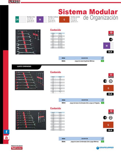 Juego de 12 llaves combinadas extra largas métricas Urrea - FERRETERÍA WITZI
