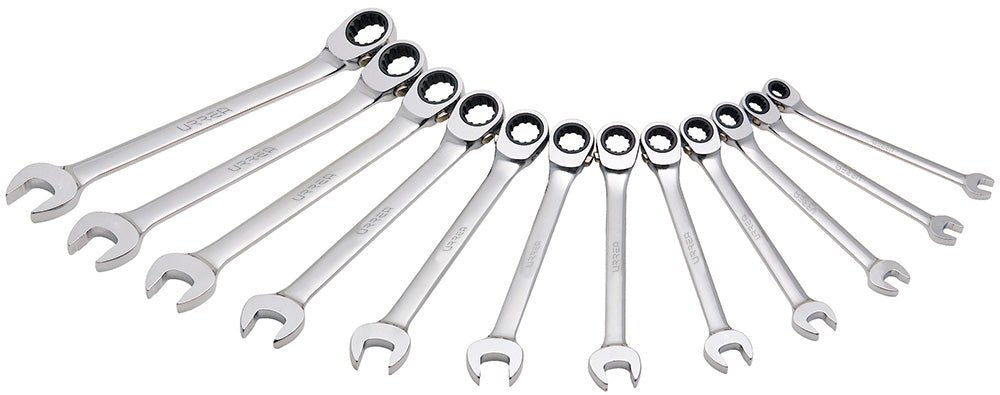 Juego de 12 llaves combinadas pulido espejo de matraca spline reversible métricas Urrea - FERRETERÍA WITZI