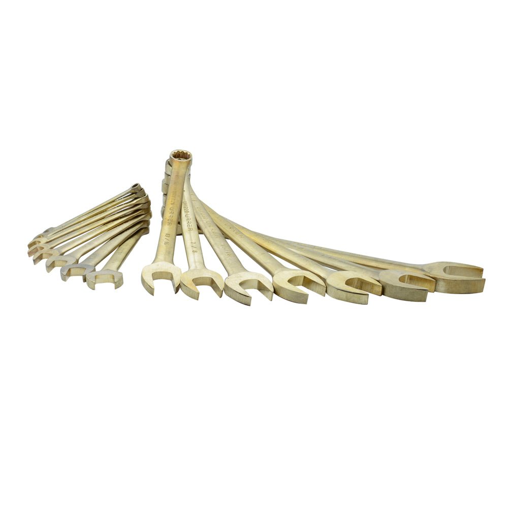Juego de 15 llaves combinadas de bronce-aluminio antichispa en pulgadas, 12 puntas Urrea - FERRETERÍA WITZI