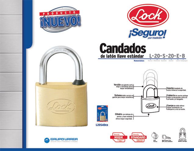 Juego de 2 candados de latón cortos 20 mm, llave estándar Lock - FERRETERÍA WITZI
