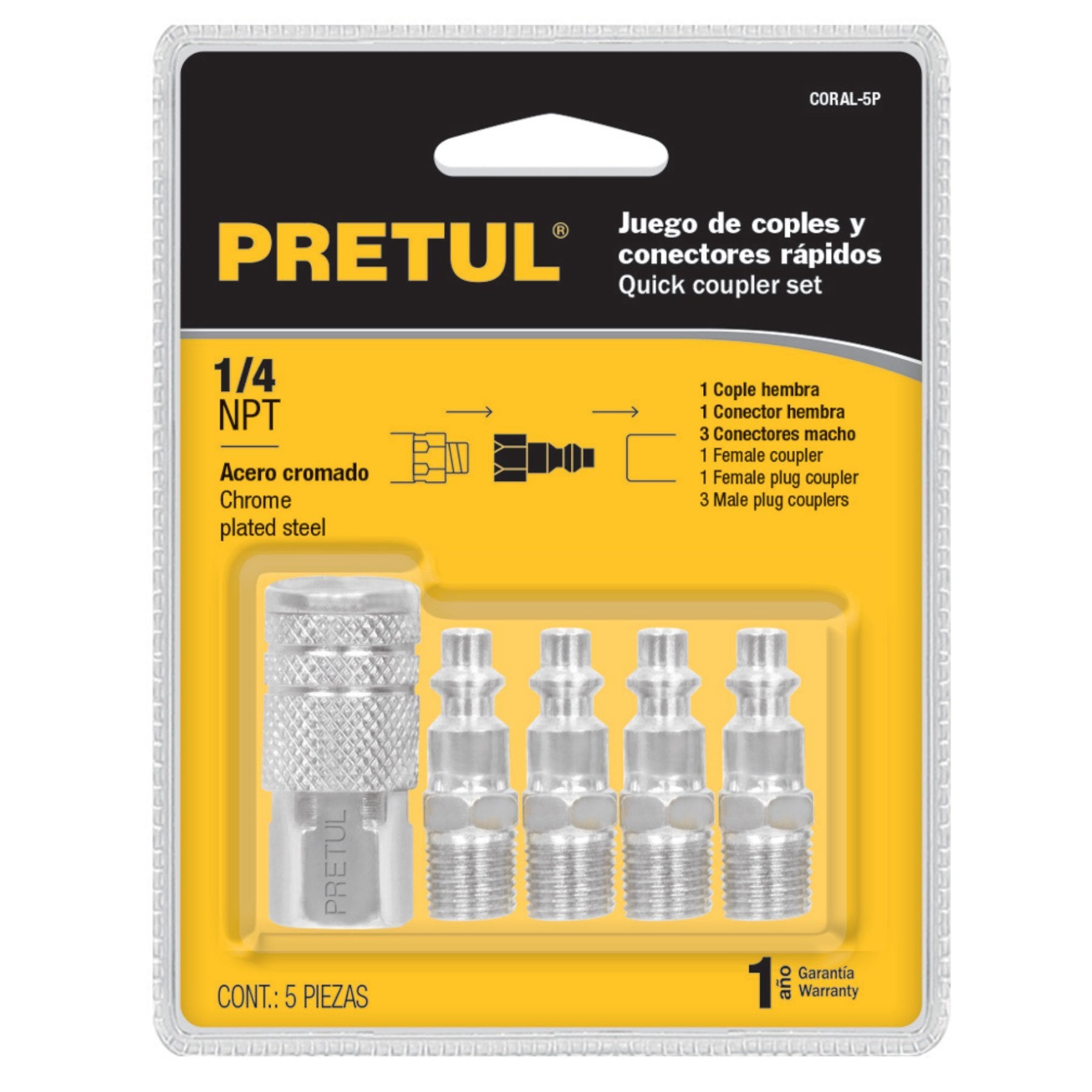 Juego De 4 Conectores Y 1 Cople Para Compresor, Pretul - FERRETERÍA WITZI