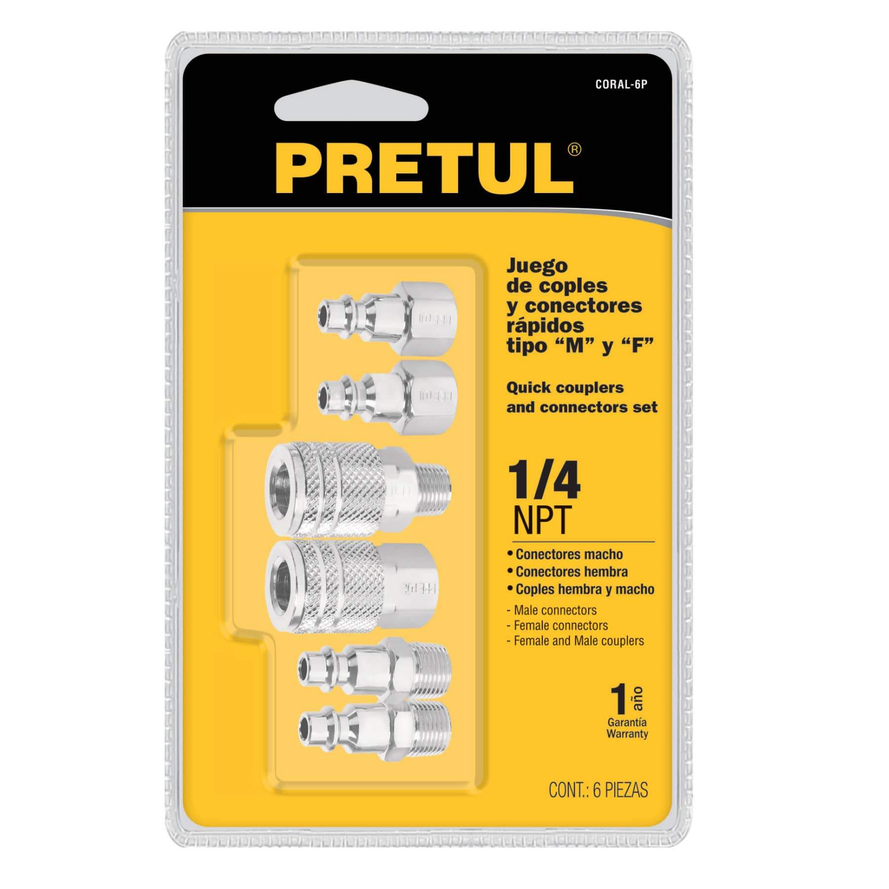 Juego De 4 Conectores Y 2 Coples Para Compresor De Aire, Pretul - FERRETERÍA WITZI