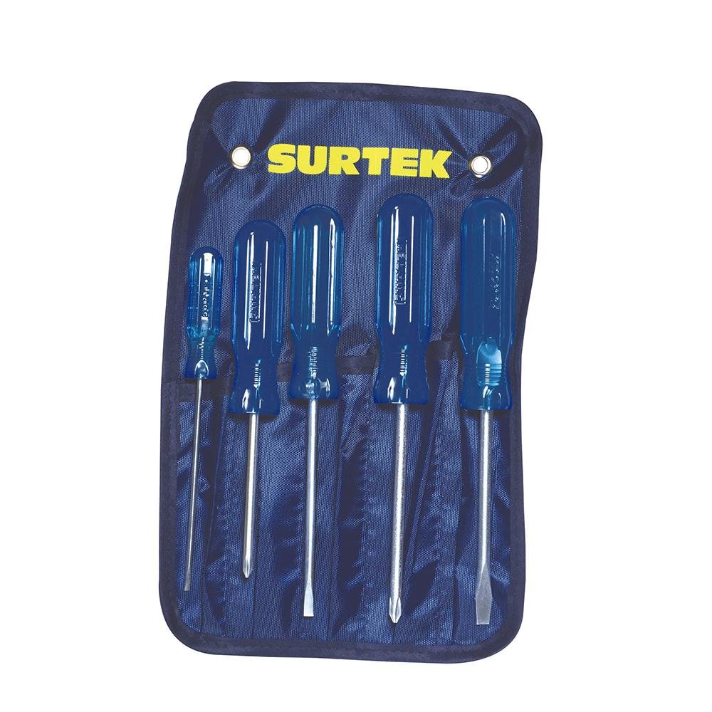 Juego De 5 Destornilladores Azules Combinado, Surtek - FERRETERÍA WITZI