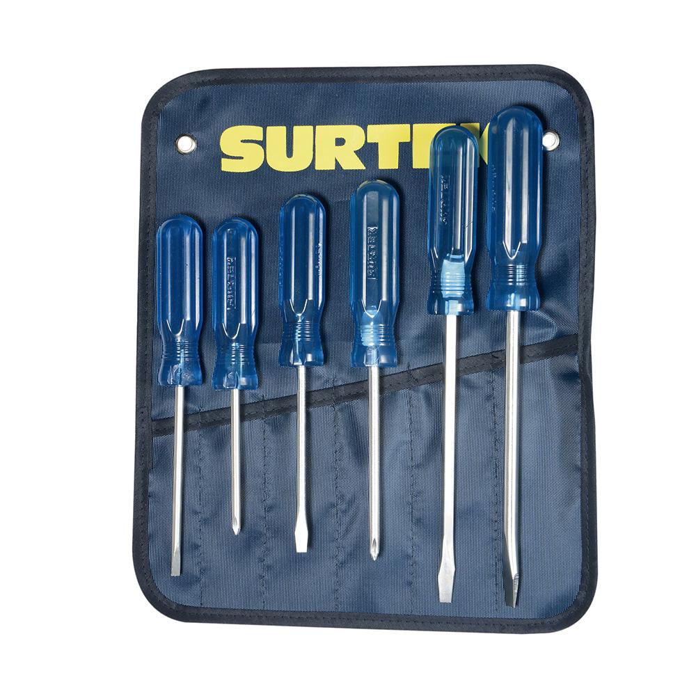 Juego De 6 Destornilladores Azules Combinado Surtek. - FERRETERÍA WITZI