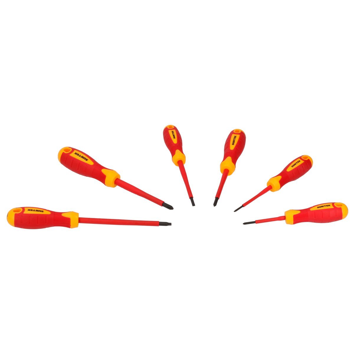 Juego de 6 destornilladores bimaterial 1000V con Rack plástico, SURTEK - FERRETERÍA WITZI