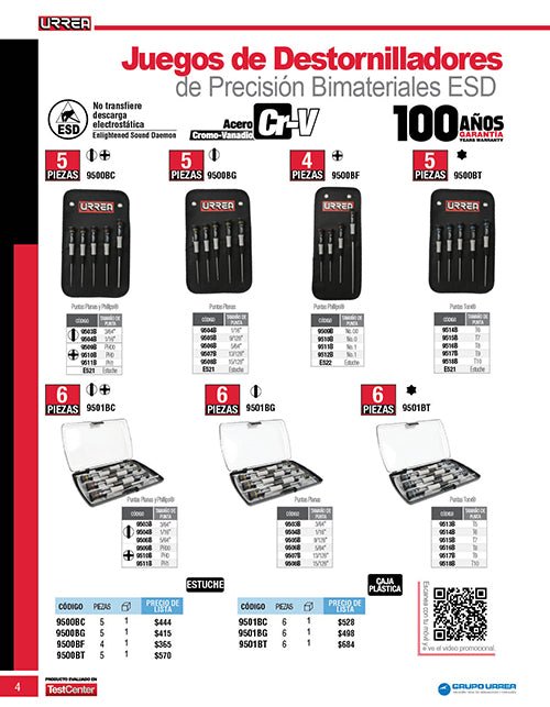Juego de 6 destornilladores de precisión ESD anti-estáticos, punta Torx en caja Urrea - FERRETERÍA WITZI