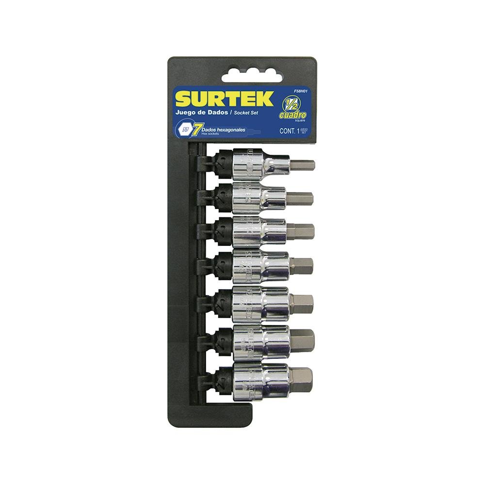 Juego De 7 Dados Punta Hexagonal En Pulgadas 1/2" Surtek. - FERRETERÍA WITZI