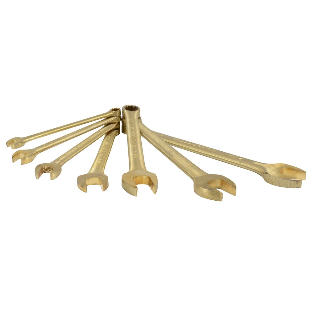 Juego de 7 llaves combinadas de bronce-aluminio antichispa en pulgadas, 12 puntas Urrea - FERRETERÍA WITZI