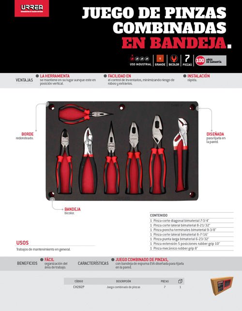 Juego de 7 pinzas combinado Urrea - FERRETERÍA WITZI