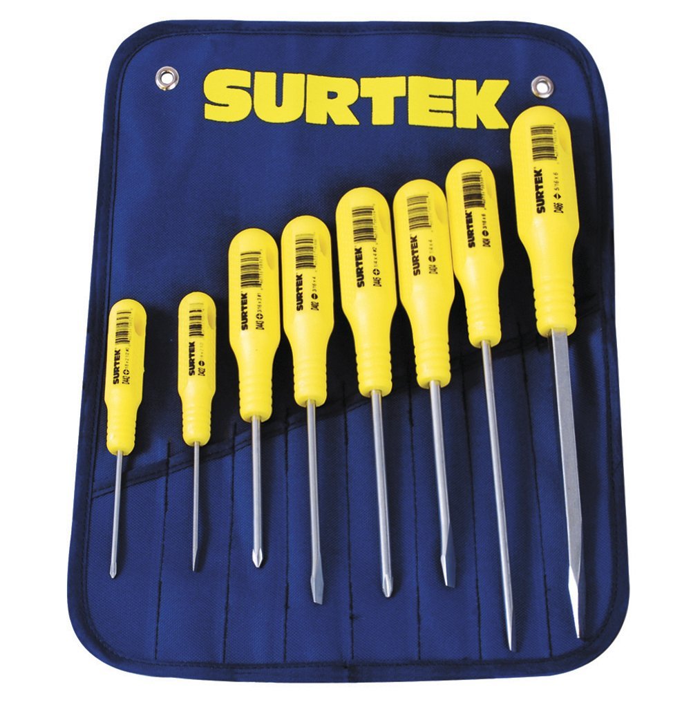Juego De 8 Destornilladores Amarillos Combinado Surtek. - FERRETERÍA WITZI