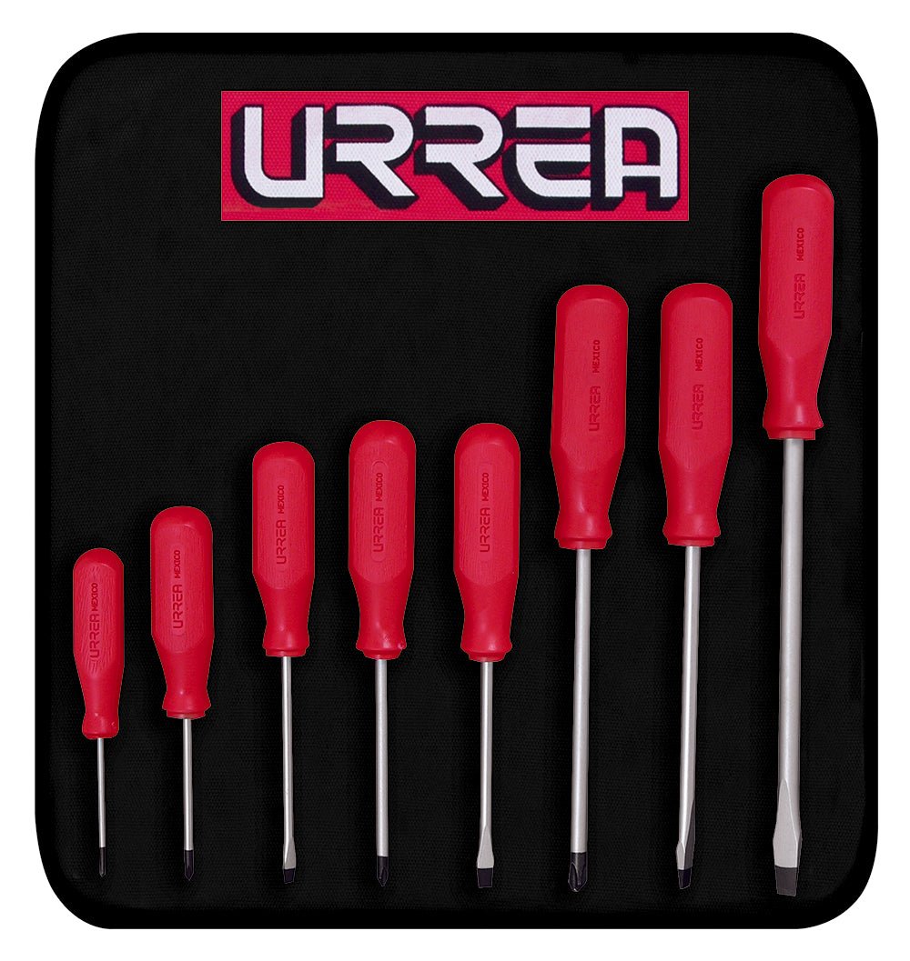 Juego de 8 destornilladores con mango rojo, combinados Urrea - FERRETERÍA WITZI
