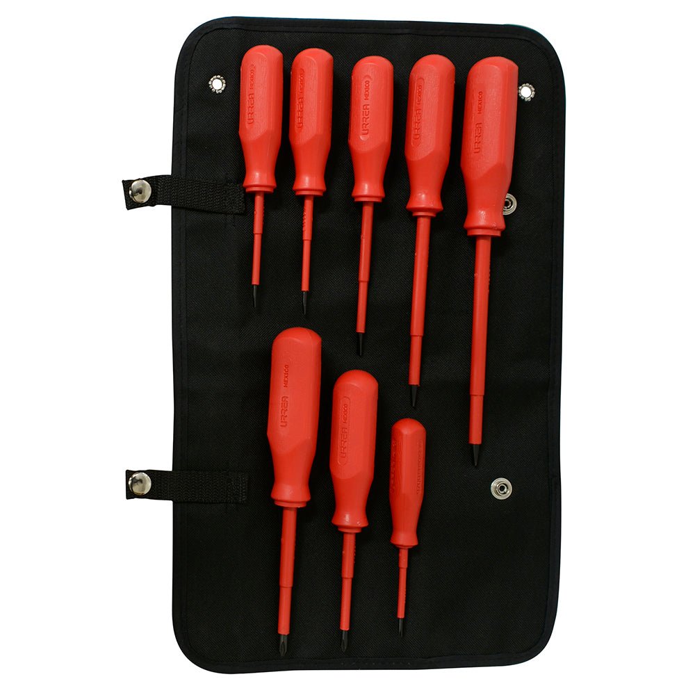 Juego de 8 destornilladores rojos 1000 V, combinados Urrea - FERRETERÍA WITZI