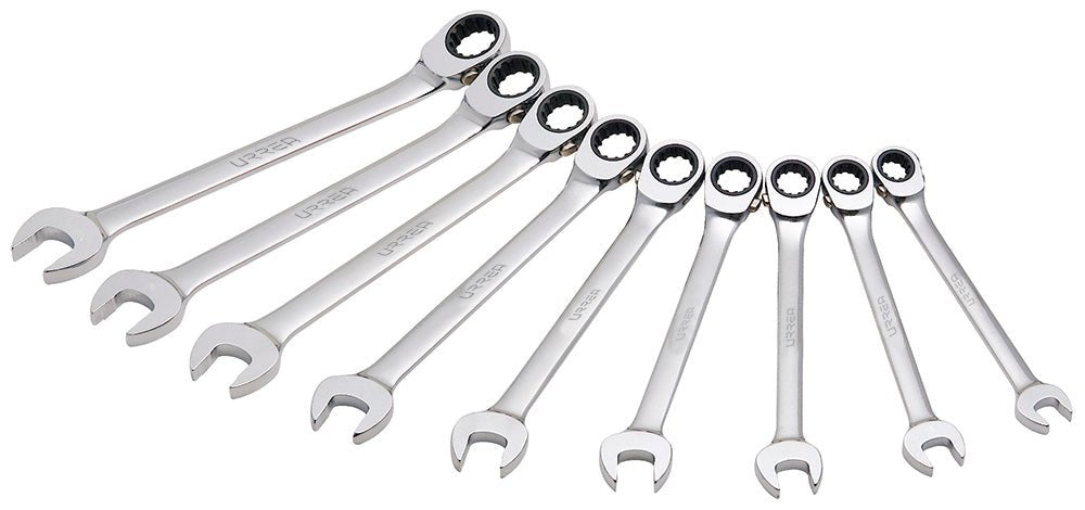 Juego de 9 llaves combinadas pulido espejo de matraca spline reversible en pulgadas Urrea - FERRETERÍA WITZI