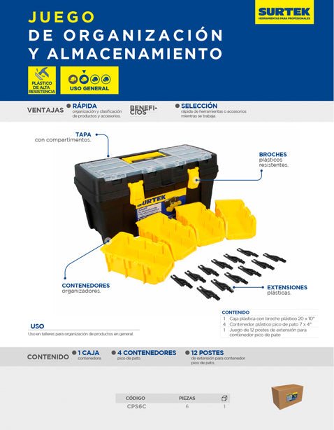 Juego de cajas portaherramientas plásticas, 6 piezas Surtek - FERRETERÍA WITZI