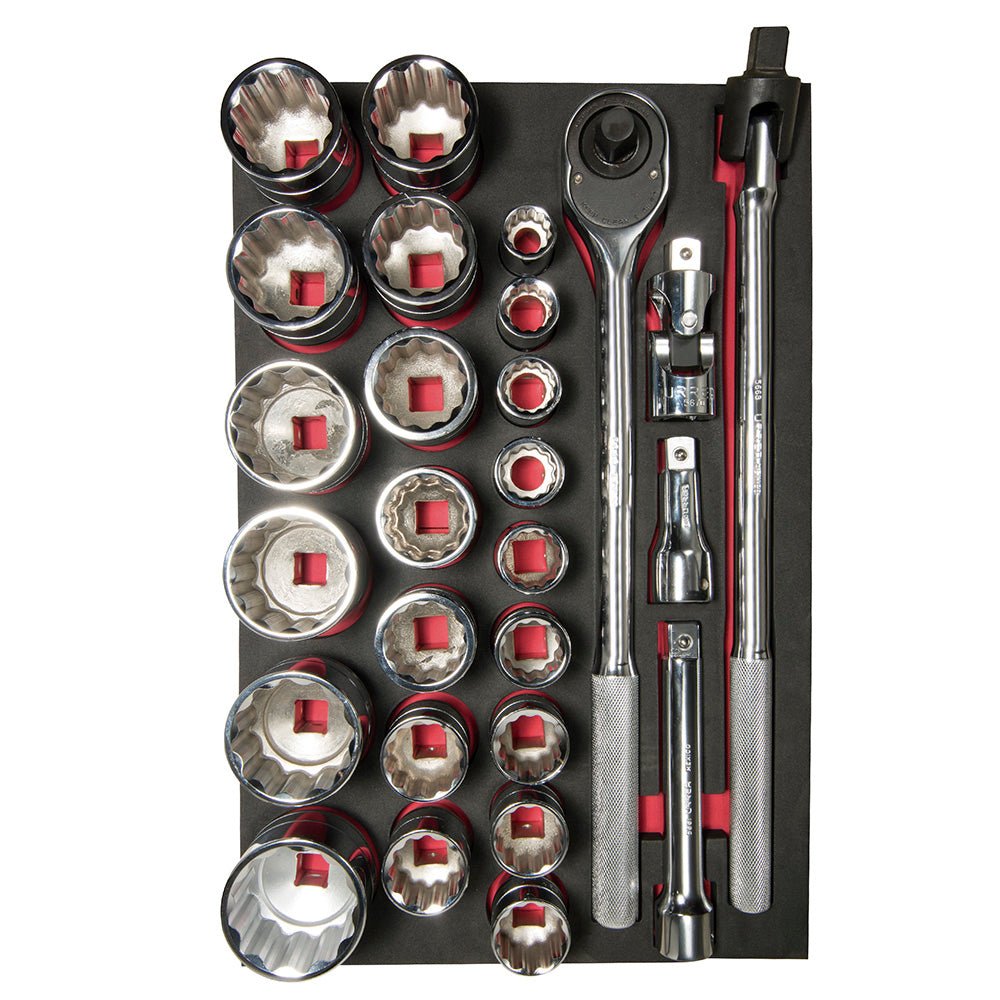 Juego de dados cortos y accesorios cuadro 3/4" en pulgadas, 27 piezas Urrea. - FERRETERÍA WITZI