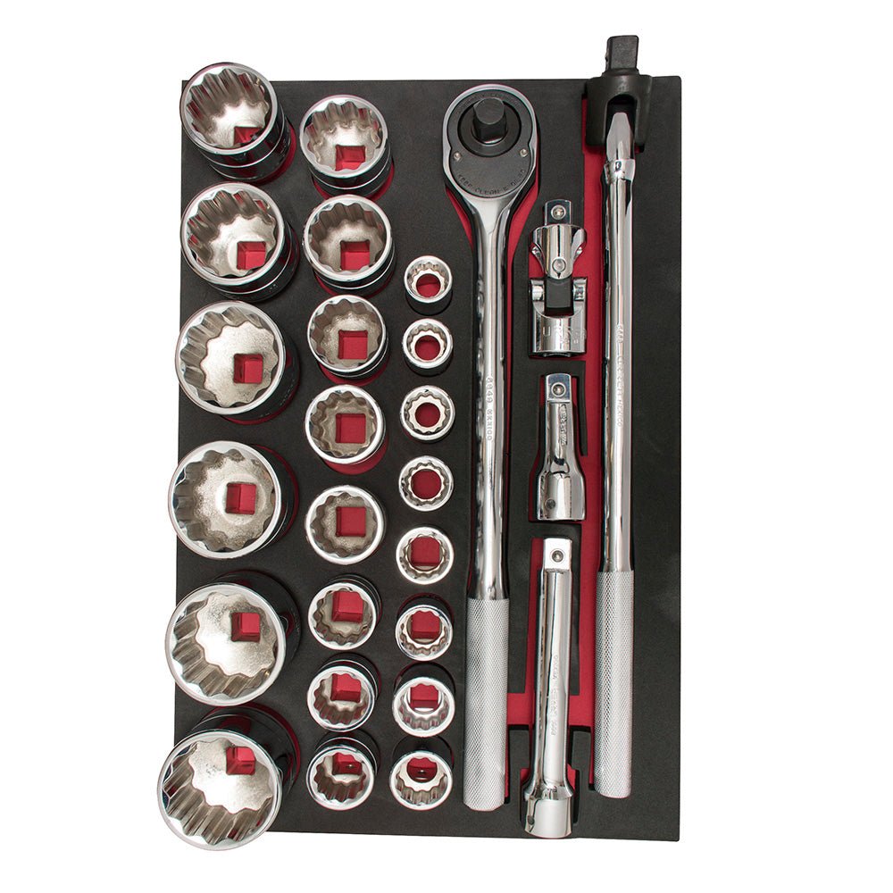Juego de dados cortos y accesorios cuadro 3/4" métricos, 27 piezas Urrea - FERRETERÍA WITZI