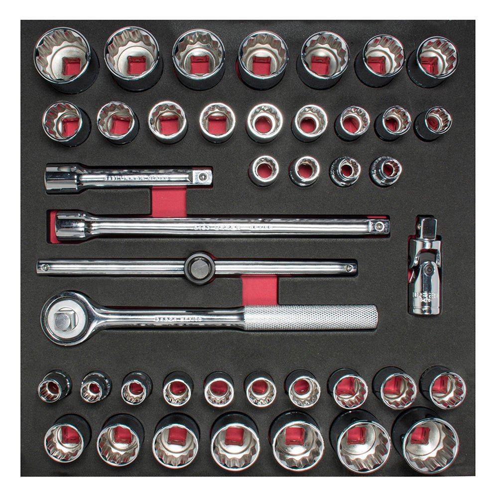 Juego de dados cortos y accesorios cuadro de 1/2" combinados, 42 piezas Urrea - FERRETERÍA WITZI