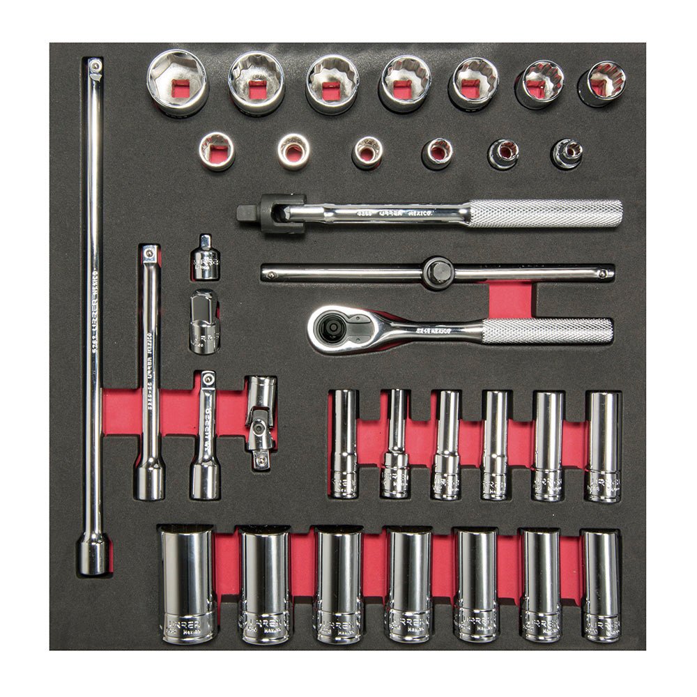 Juego de dados cortos y largos y accesorios cuadro de 3/8" en pulgadas, 35 piezas Urrea - FERRETERÍA WITZI