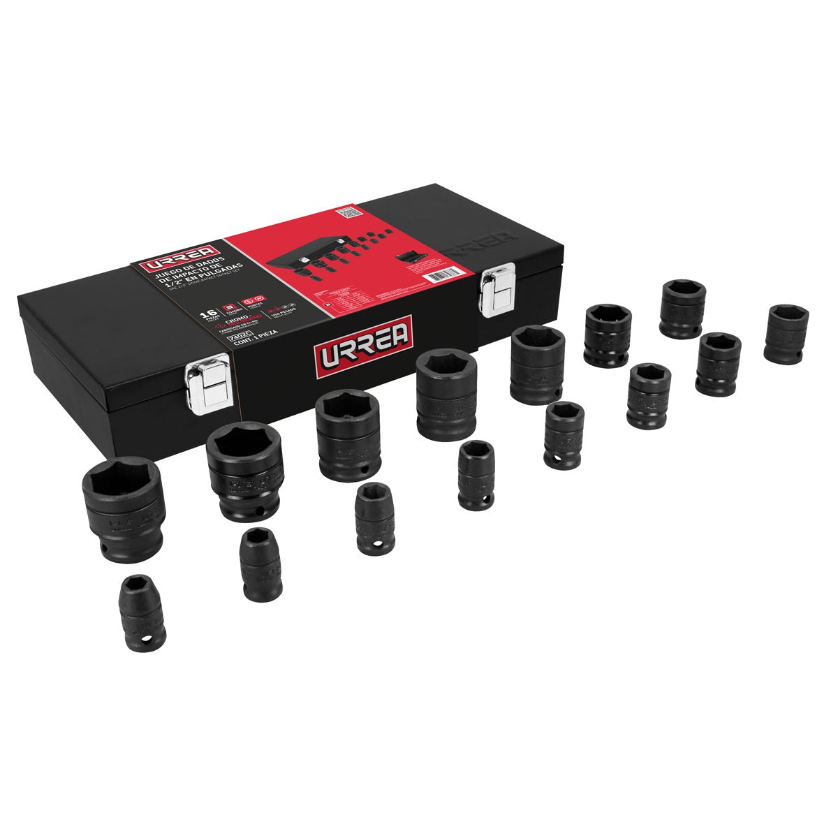 Juego de dados de impacto cuadro de 1/2", en pulgadas en caja, 15 pieza Urrea - FERRETERÍA WITZI