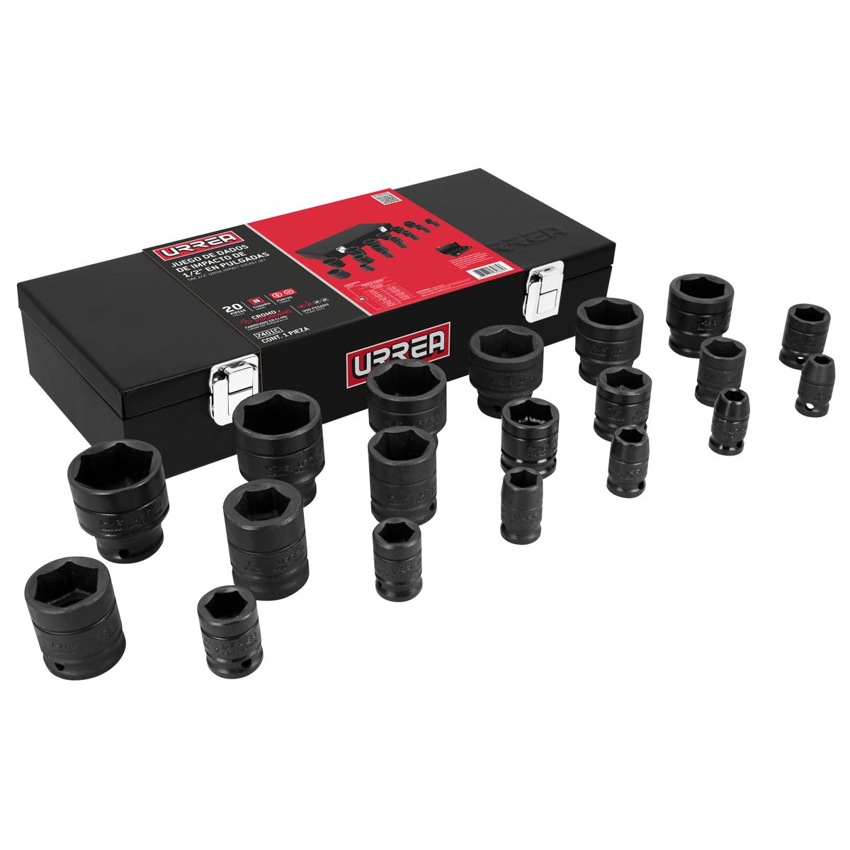 Juego de dados de impacto cuadro de 1/2", en pulgadas en caja, 19 piezas Urrea - FERRETERÍA WITZI