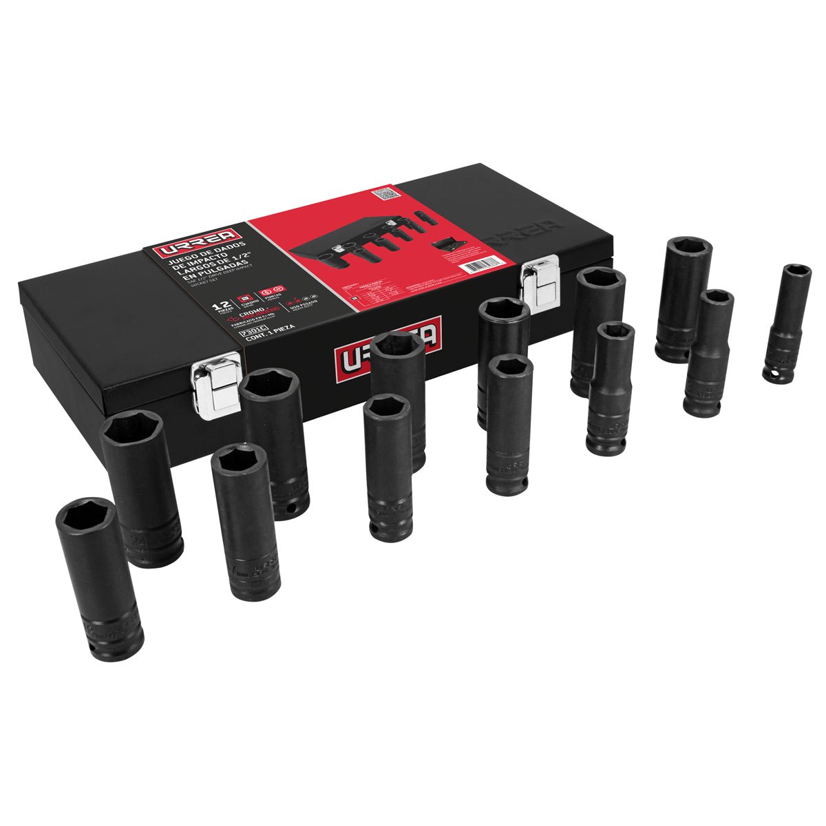 Juego de dados largos de impacto cuadro de 1/2", métricos en caja, 13 piezas Urrea - FERRETERÍA WITZI