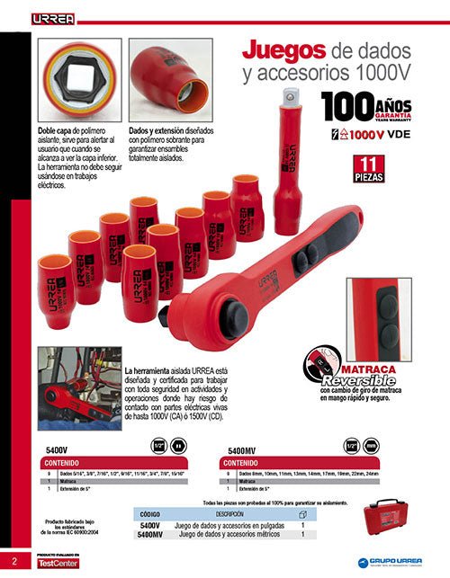 Juego de dados y accesorios cuadro de 1/2" en pulgadas para 1000 V, 11 piezas Urrea - FERRETERÍA WITZI