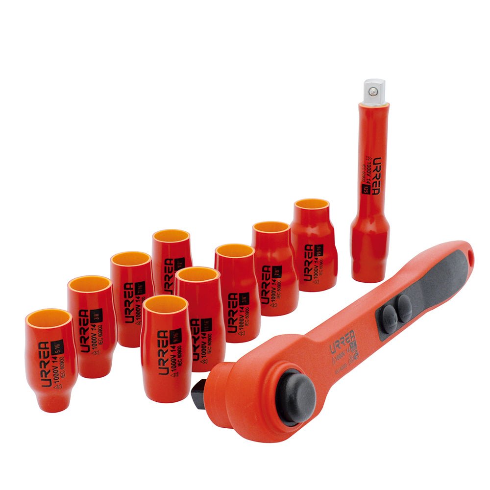 Juego de dados y accesorios cuadro de 1/2" métricos para 1000 V, 11 piezas Urrea - FERRETERÍA WITZI