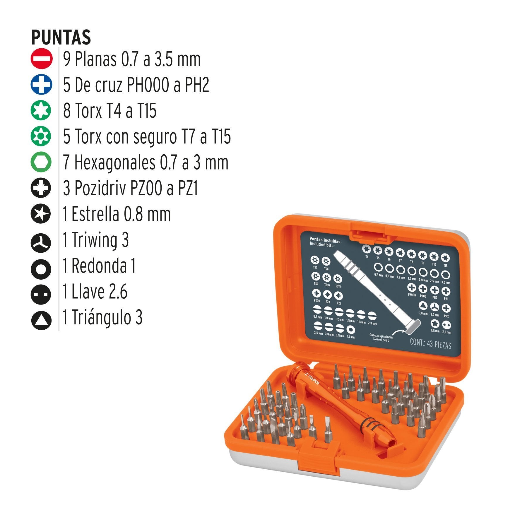 Juego De Desarmadores Joyero, Punta Intercambiable, 42pzas, Truper - FERRETERÍA WITZI