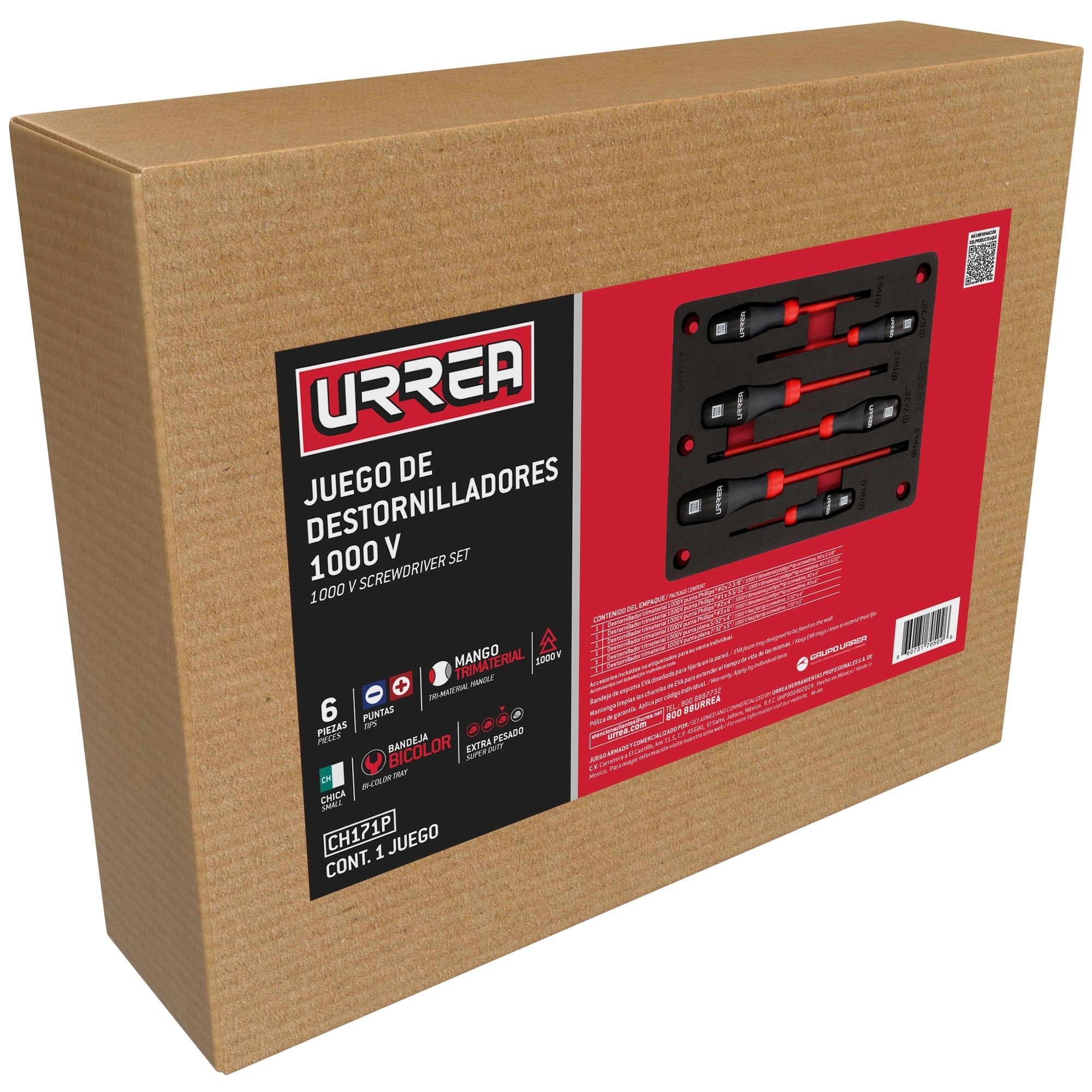 Juego de destornilladores con mango 1000 V combinados, 6 piezas Urrea - FERRETERÍA WITZI