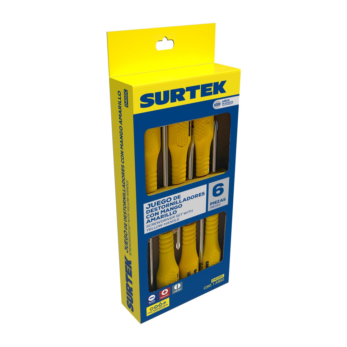Juego de destornilladores con mango amarillo combinados con caja, 6 piezas Surtek - FERRETERÍA WITZI