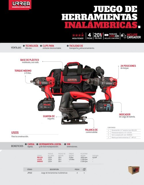 Juego de herramienta inalmbrica Urrea - FERRETERÍA WITZI
