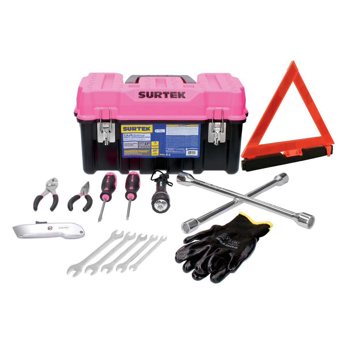 Juego De Herramientas Automotriz Con Caja Plástica Rosa, SURTEK - FERRETERÍA WITZI