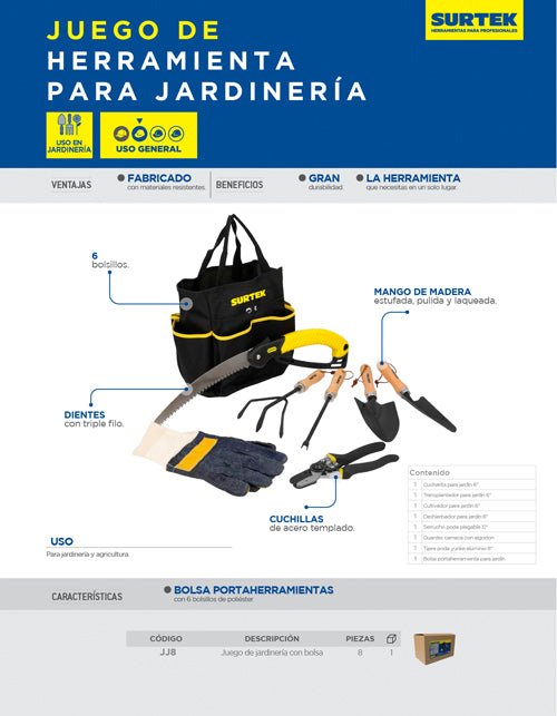 Juego de herramientas para carpintería con bolsa 8 pzas Surtek - FERRETERÍA WITZI