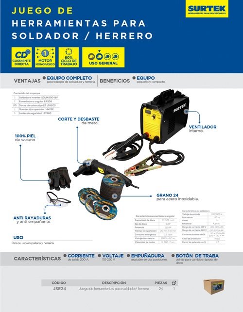 Juego de herramientas para soldador / herrero, 24 pz surtek - FERRETERÍA WITZI