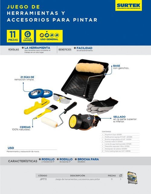 Juego de herramientas y accesorios para pintar Surtek - FERRETERÍA WITZI