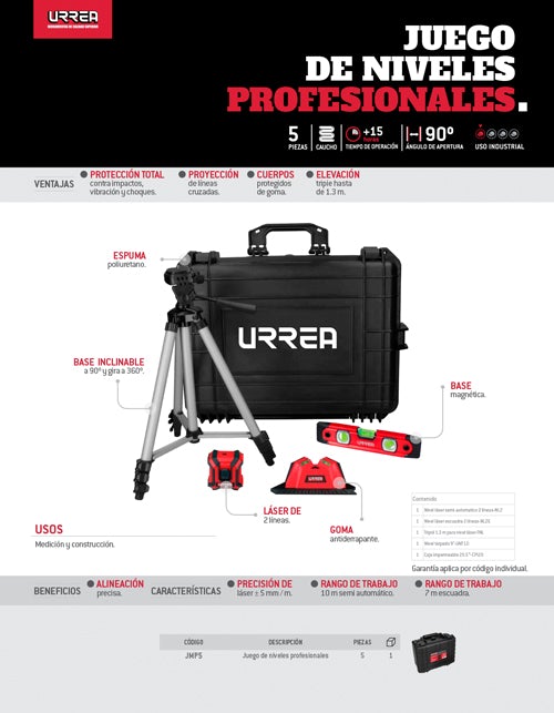 Juego de niveles profesionales, 5 piezas Urrea - FERRETERÍA WITZI
