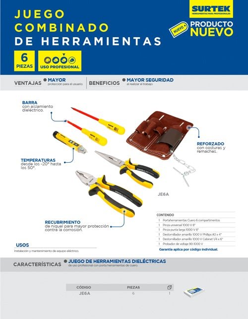 Juego para electricista 1000V 6pz Surtek - FERRETERÍA WITZI